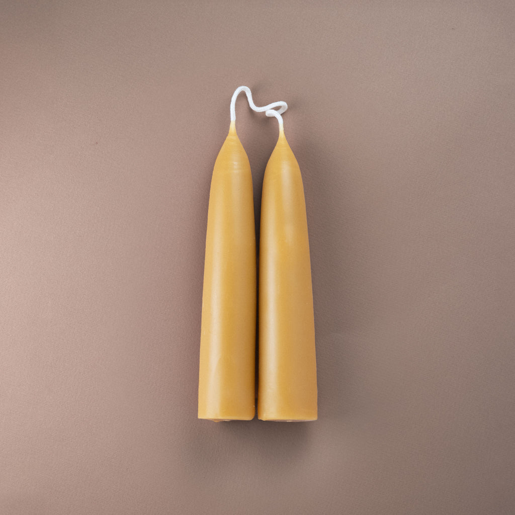 Pair of pure beeswax hand-dipped 18cm altar candles