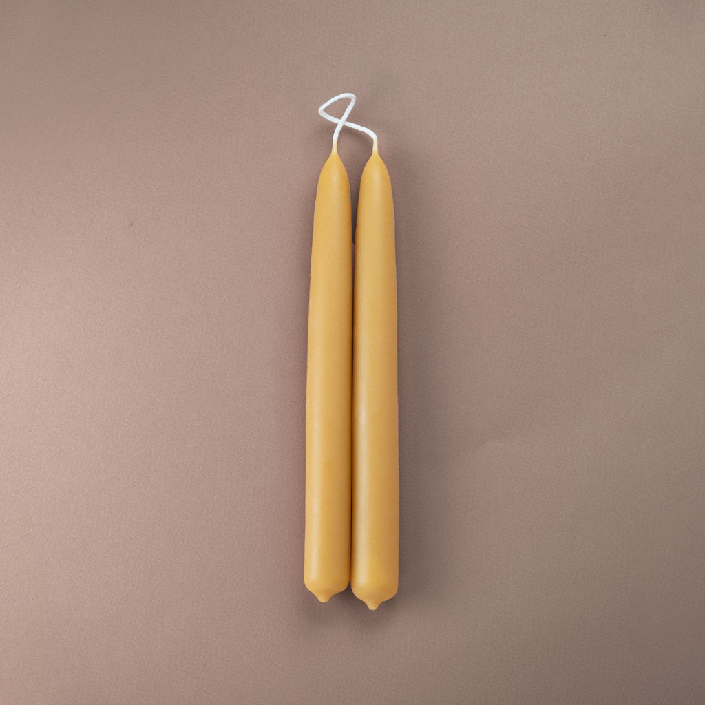 Pair of pure beeswax hand-dipped 22cm taper candles