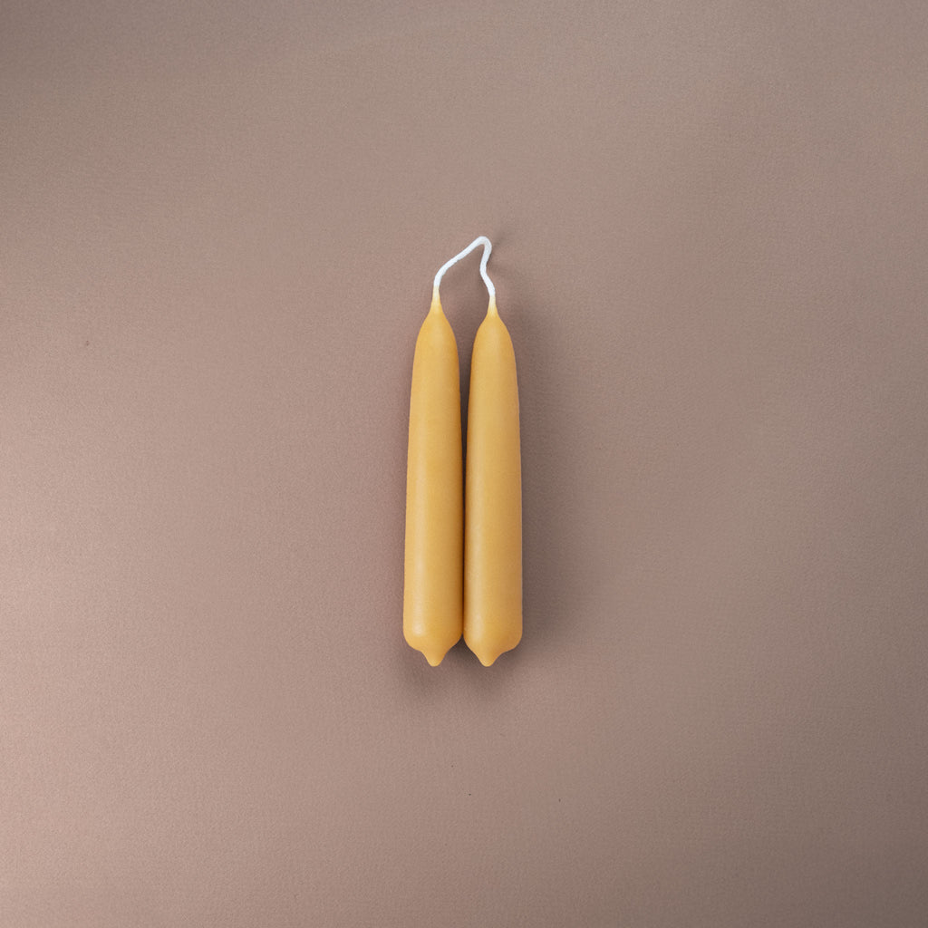 Pair of pure beeswax hand-dipped 12cm taper candles