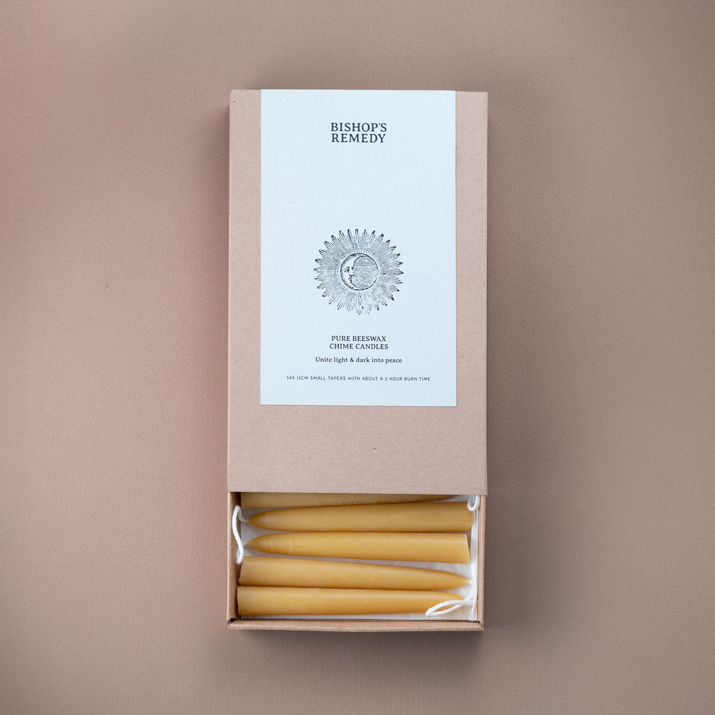 Box of 14 pure beeswax hand-dipped 22cm chime candles