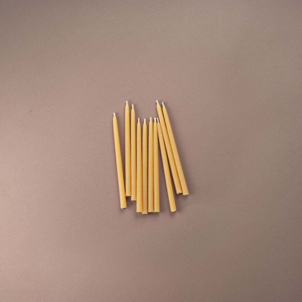 Packet of 10 pure beeswax hand-dipped 11cm celebration birthday candles